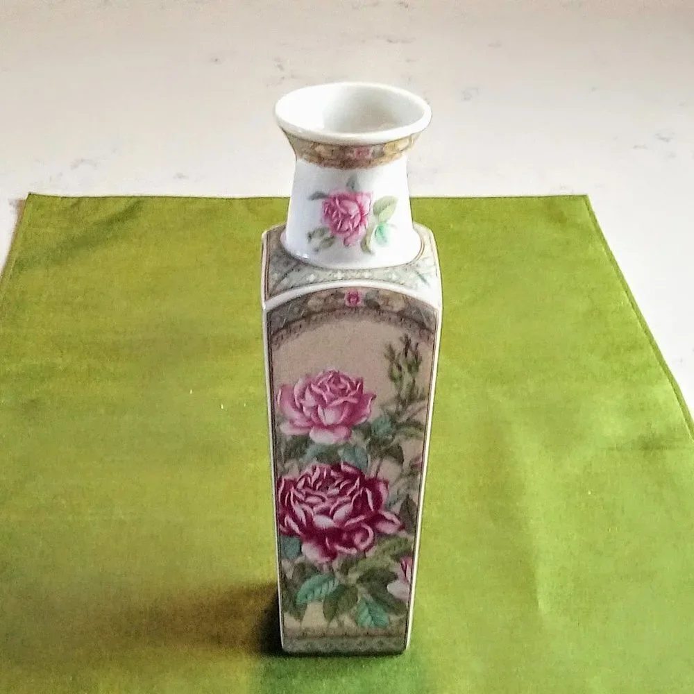 Pink Floral Square Porcelain Vase